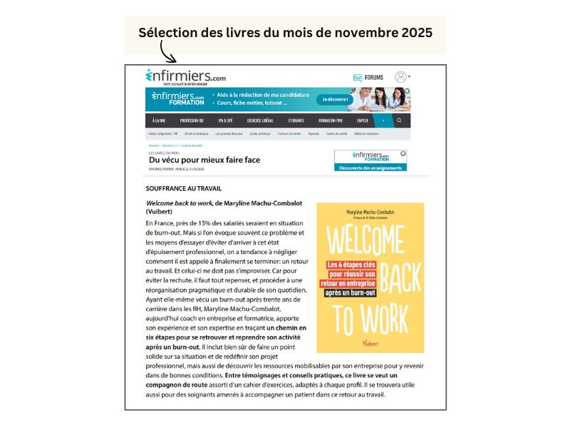 élection livre Welcome back to work par Infirmiers.com