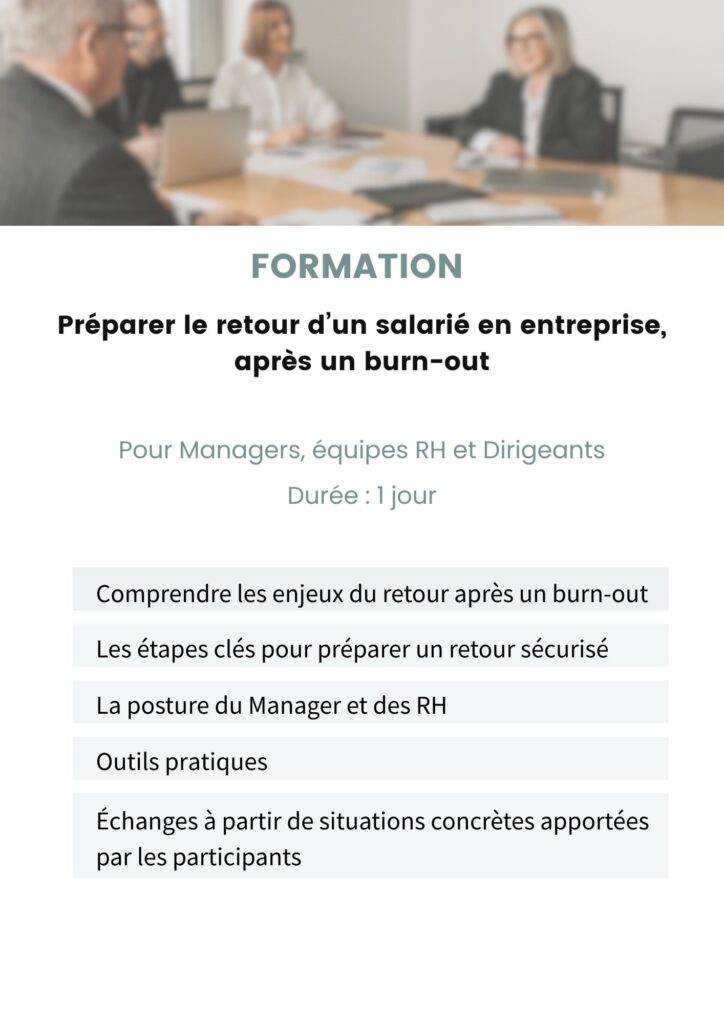 Formation - Préparer le retour d’un salarié en entreprise, après un burn-out - Maryline Combalot